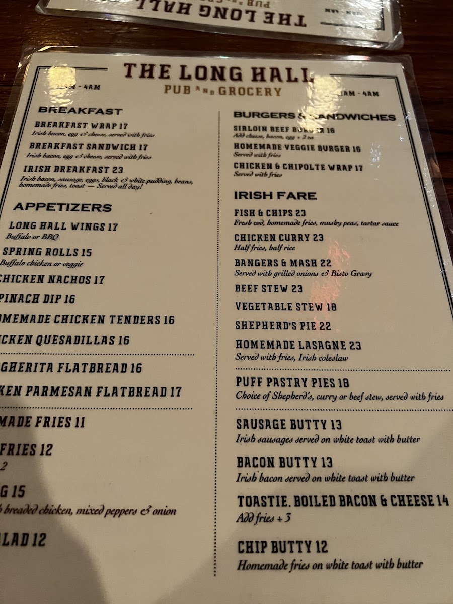 The Long Hall Pub & Grocery Menu - Image 2