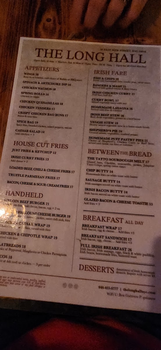 The Long Hall Pub & Grocery Menu - Image 3